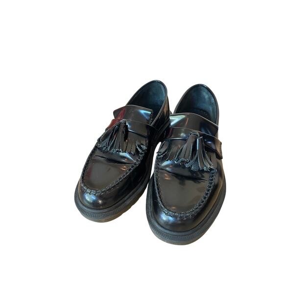 Dr Martens Adrian Tassel Loafers Black Patent Leather Fringe Platform